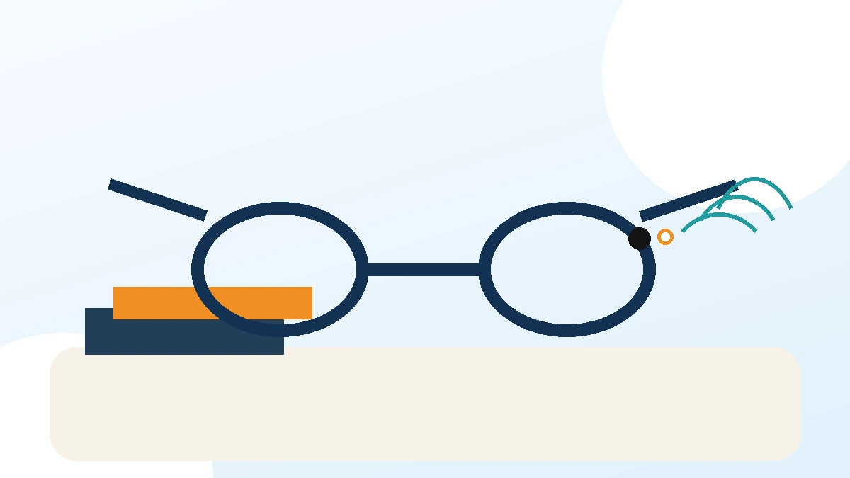 Redaktionelle Illustration: Smart Glasses mit Kamera- und Audiofunktionen